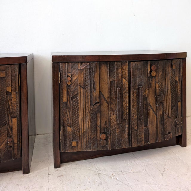 Wood Mid-Century Brutalist Pueblo Cabinets, Usa, 1970s, Set of 2 For Sale - Image 7 of 14