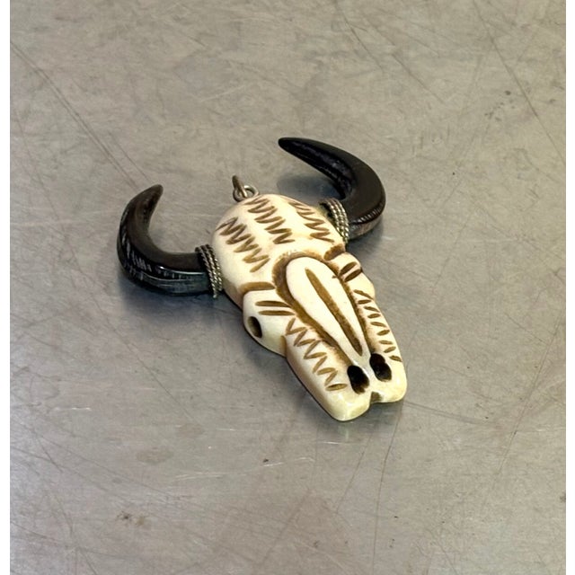 Southwestern style carved bone & horn cow's head pendant. Excellent condition.