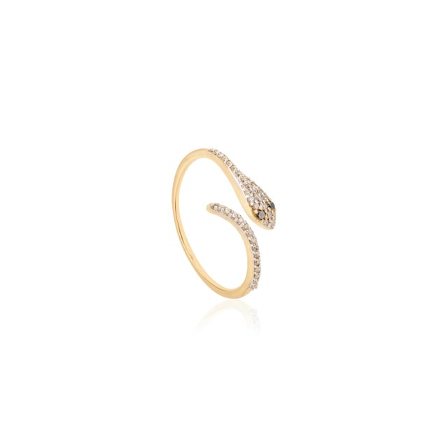 Modern White and Black Diamond Snake Ring for Women in 14k Gold Size 5 For Sale - Image 3 of 11