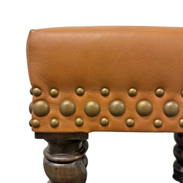 Early 20th Century Barley Twist Leather Upholstered Stool For Sale - Image 9 of 11