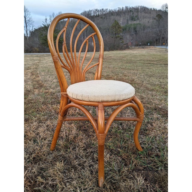 1970s Royal Designs Polynesian Bentwood Bamboo & Rattan Chair With Palm Motif Back For Sale - Image 4 of 12