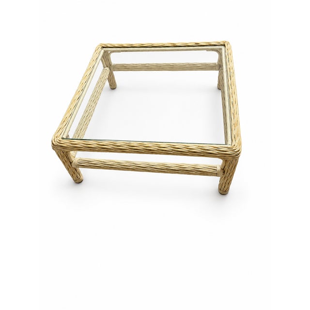 Late 20th Century Late 20th Century Coastal Wicker and Rattan Square Glass-Top Coffee Table For Sale - Image 5 of 8