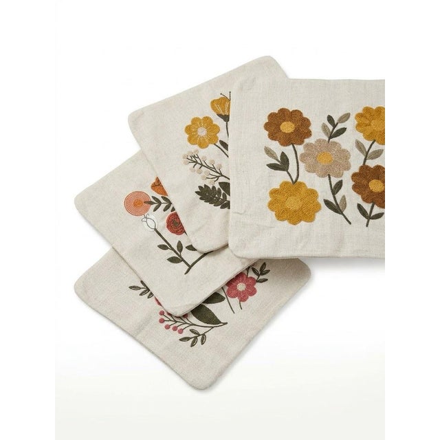 Turkish Turkish Hand-Embroidered Floral Cushion Covers - Set of 4 For Sale - Image 3 of 5
