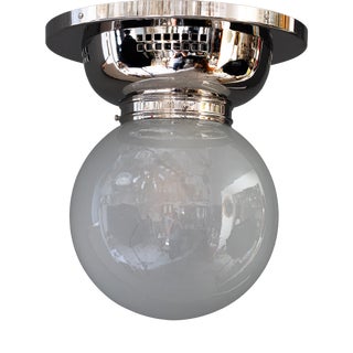 Art Deco Nickel Ceiling Lamp with Frosted Glass Shade, Vienna, Austria, 1920s For Sale