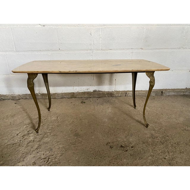 Rustic Vintage Marble Coffee Table with Brass Base, 1950s For Sale - Image 3 of 13