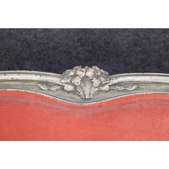 Peach Antique French Louis XV Style Distressed Paint Decorated and Carved Sofa For Sale - Image 8 of 13