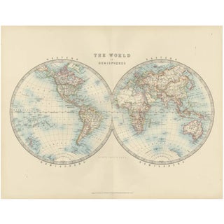 Antique World Map in Hemispheres with Delicate Pastel Coloring, 1903 For Sale