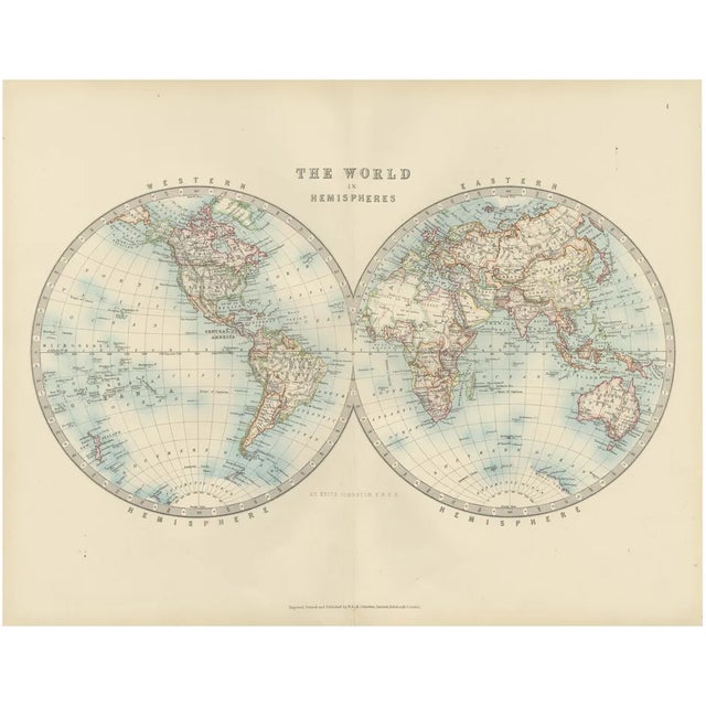 Antique World Map in Hemispheres with Delicate Pastel Coloring, 1903 For Sale