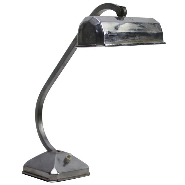 Metal Vintage Art Deco Silver Bankers Desk Light For Sale - Image 7 of 7
