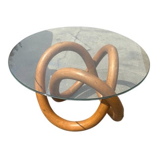 1970s Wooden Knot Dining Table and Glass Top For Sale