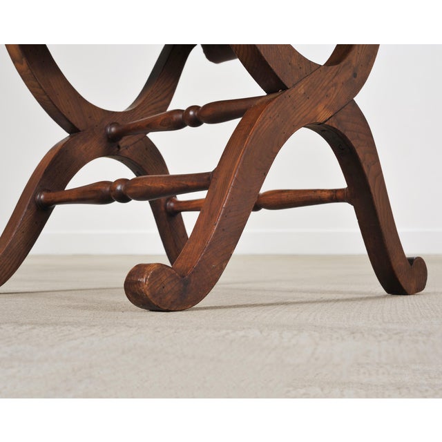 Set of Eight French Provincial Leather Oak Curule Dining Chairs For Sale - Image 16 of 18