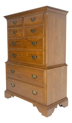 Chestnut Chest on Chest High Boy 8 Drawers Chippendale Style Dresser