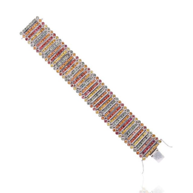 Elegant Multi-Row Multi-Sapphire Bracelet | 48.70 CTW | Sterling Silver For Sale - Image 9 of 16
