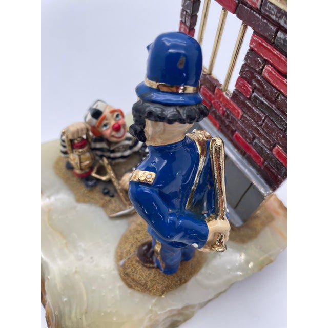 Blue Vintage Ron Lee “Great Escape” Jail Scene Clown Sculpture on Onyx Base, Signed 1987 For Sale - Image 8 of 12