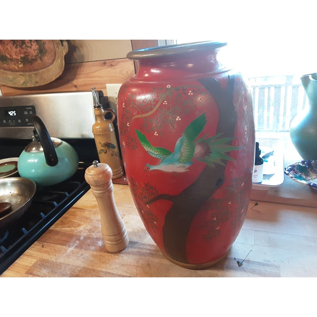 1940's Ucagco Large Red Hand Painted Japanese Vase For Sale - Image 10 of 10