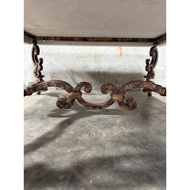White Attributed to Kreiss Magellan Square Travertine Coffee Table Wrought Iron Base For Sale - Image 8 of 8