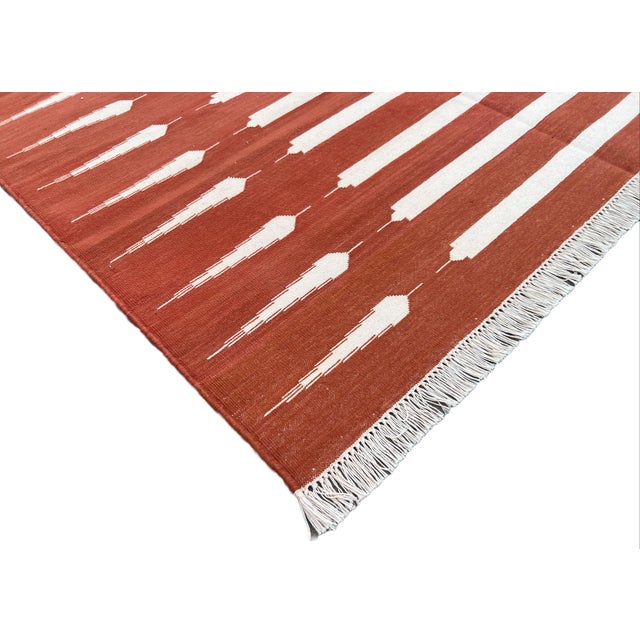 Not Yet Made - Made To Order Not Yet Made - Made To Order Handmade Cotton Area Rug Vegetable Dyed Terracotta Red & White Striped Dhurrie - 8'x10' For Sale - Image 5 of 11