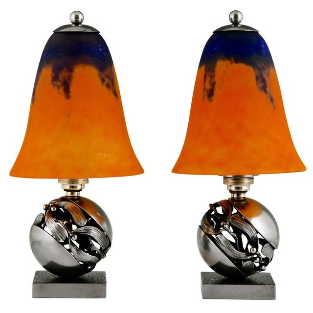 Art Deco Mistletoe or Boule De Gui Table Lamps by Edgar Brandt for Daum, 1925, Set of 2 For Sale - Image 14 of 14