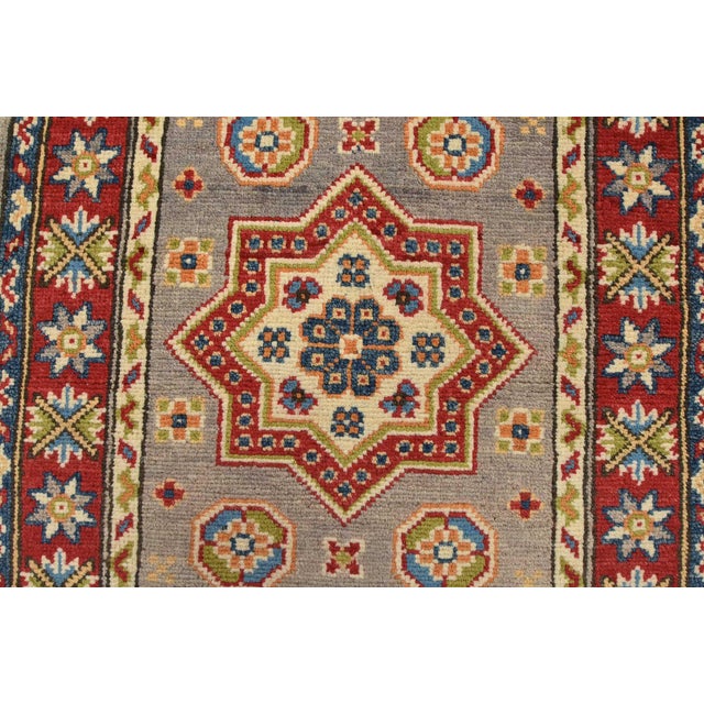 2020s Kazak Runner 1’11” X 5’8” Gray Wool Tribal Hand-Knotted Oriental Rug For Sale - Image 5 of 11