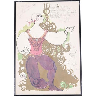 Lithographic Print in Black Frame by Bjørn Wiinblad, 1980s For Sale