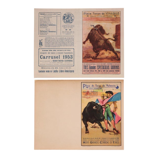 1950's Spanish Bullfighting Poster, Plaza De Toro, Valencia (Set of 2) For Sale