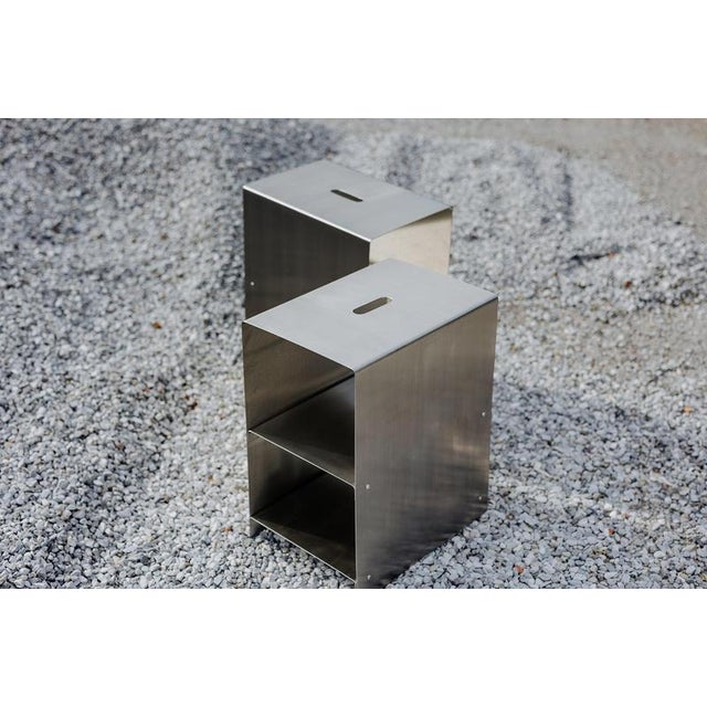 Cosmo Multifunctional Stool and Shelf in Brushed Stainless Steel by Form & Eisen For Sale - Image 15 of 18