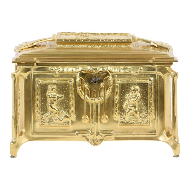 Gilt Dore Bronze Metal Footed Covered Box For Sale