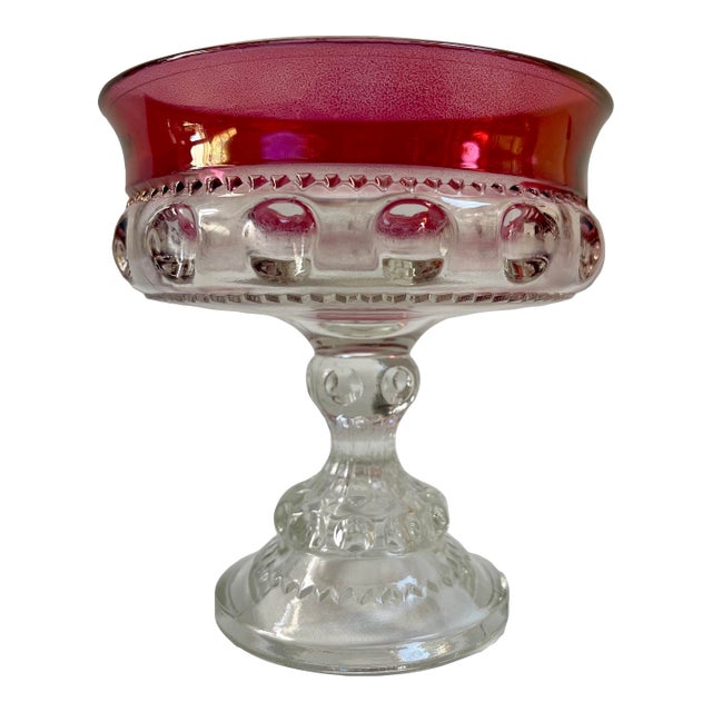 Vintage Kings Crown Hot Pink Red Cranberry Centerpiece Pedestal Compote For Sale