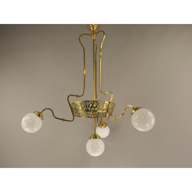 Gold Art Nouveau Brass Chandelier with Four Light Sources from Bavaria, Germany, 1910s For Sale - Image 8 of 11