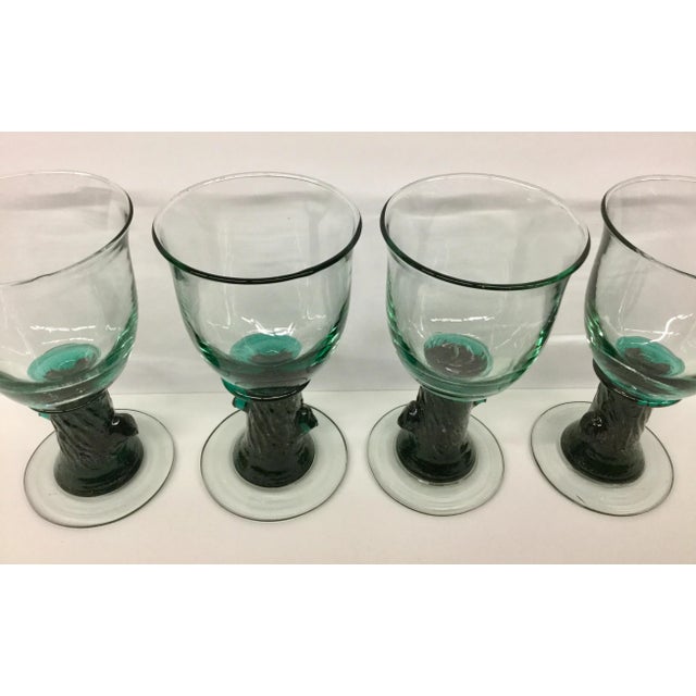 Brass Heavy Tree Trunk Hand Blown Glass Goblets - Set of 4 For Sale - Image 8 of 11