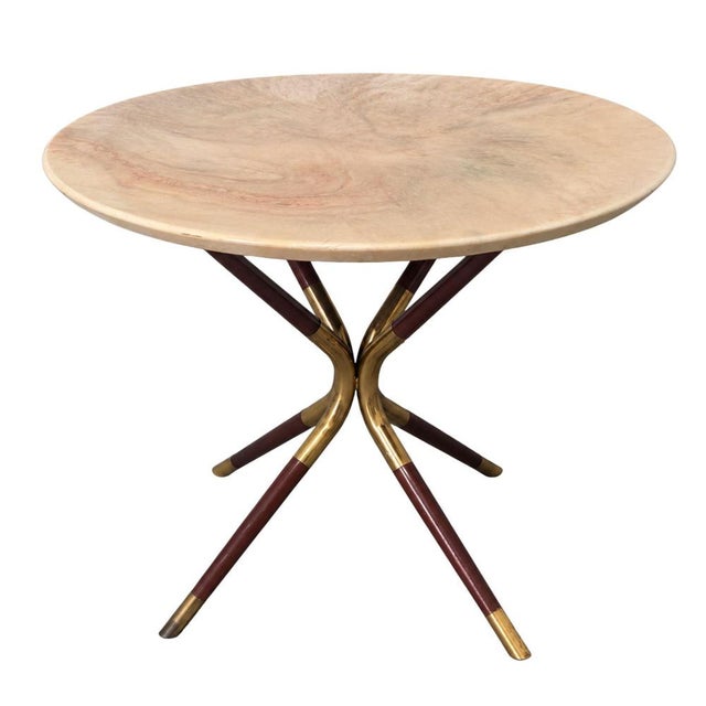 Cream Mid-Century Modern Brass Wood Coffee Table by Cesare Lacca, Italy, 1950s For Sale - Image 8 of 8
