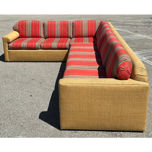 Vintage Fabric and Seagrass Sectional Sofa For Sale In West Palm - Image 6 of 13