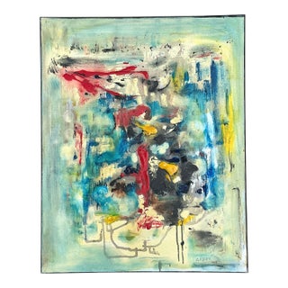 Vintage Original Abstract Oil Painting on Canvas For Sale