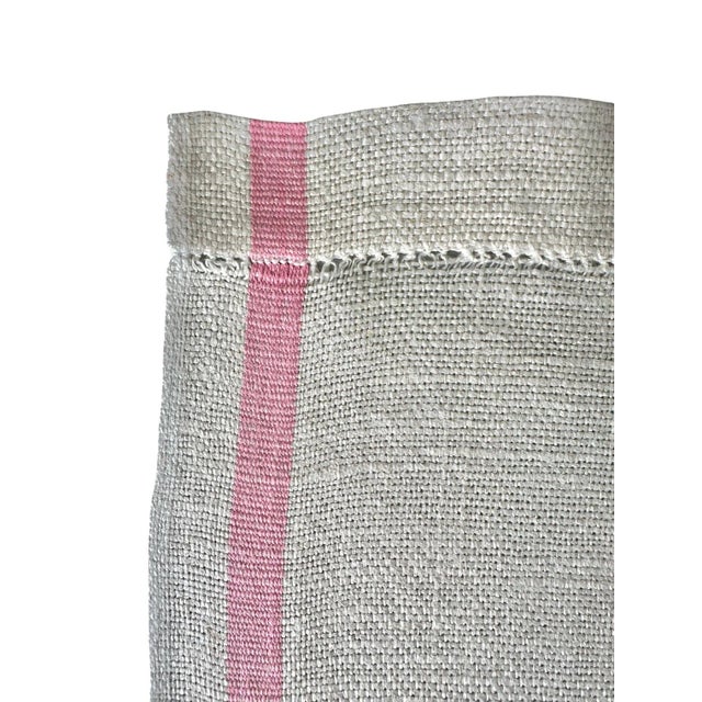 White Antique French Monogrammed Linen Towel or Utility Cloth with Pink Stripes | Handwoven Textured Linen FSI Monogram | c. 1900 For Sale - Image 8 of 9