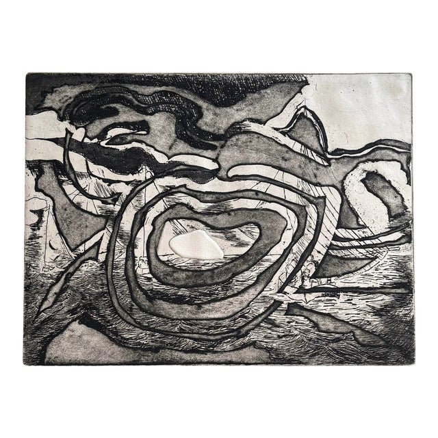 1980s Alon Elow Abstract Etching Made by Artist in Ny Studio Signed in Pencil For Sale