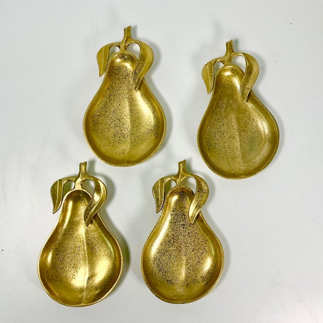 Metal Mid-Century Hollywood Regency Boho Chic Brass Pear Dessert Plates - Set of 4 For Sale - Image 7 of 12