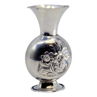 Art Nouveau Style Silver Jug with Floral Motifs and Oval Base For Sale