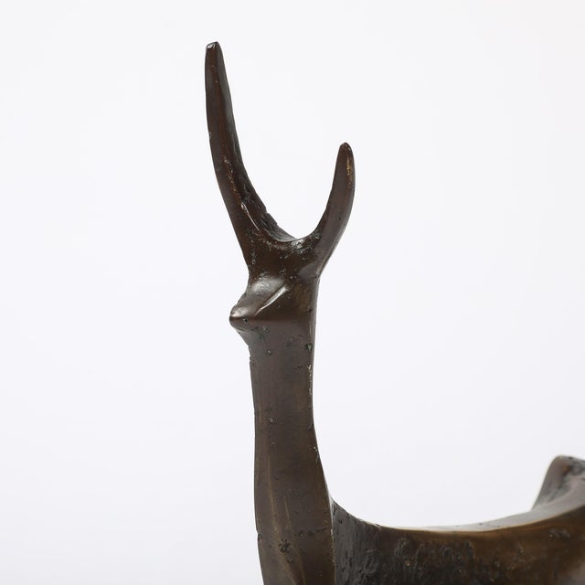 1970s Mid-Century Modernist Bronze Deer Sculpture Signed Aharon Bezalel For Sale - Image 5 of 17