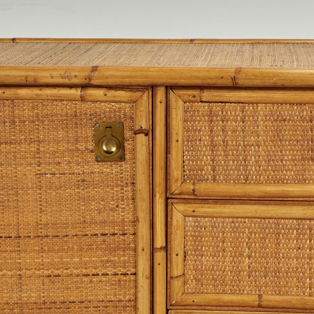 1960s Mid Century French Bamboo and Grasscloth Dresser or Cabinet For Sale - Image 5 of 14