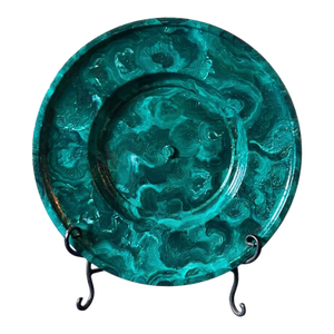 Large Art Deco Faux Malachite Painted Decorative Vintage Plate Charger on Stand