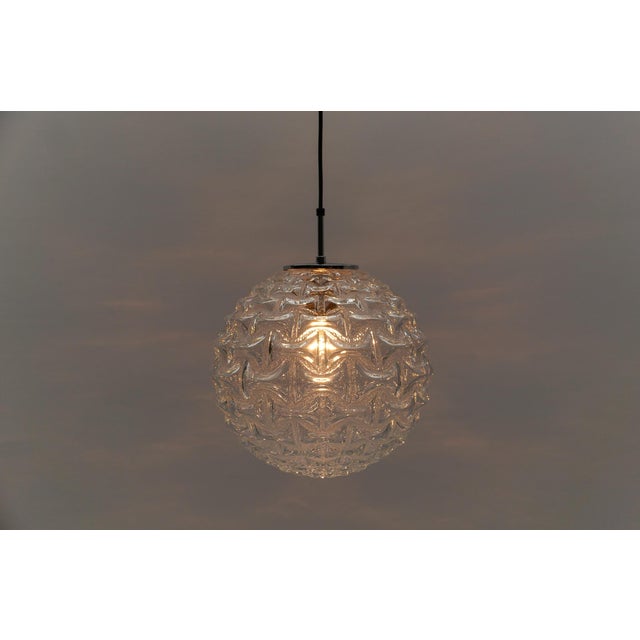 Large Clear Glass 3D Pattern Ball Pendant Lamp, Germany, 1960s For Sale - Image 8 of 12