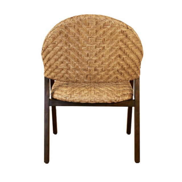 Worlds Away Matthew Izzo Home Walter Round Back Woven Rattan Dining Chair With Dark Wood Frame For Sale - Image 4 of 10
