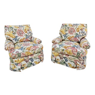 Baker Furniture Floral Print Swivel Chairs For Sale