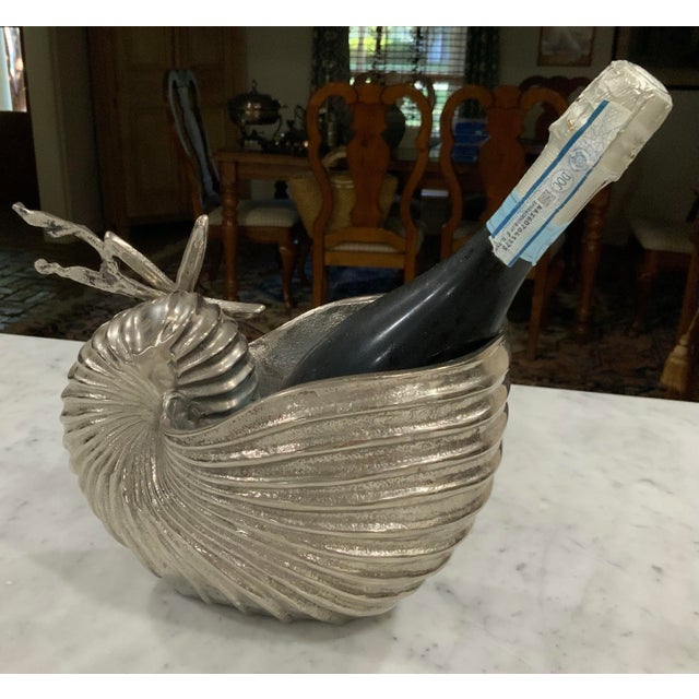 Silver Sculptural Nautilus Shell Wine Cooler / Holder in Nickel-Plated Aluminum - Palm Beach Regency, Coastal, Beach House Must Have - See Pics! For Sale - Image 8 of 11