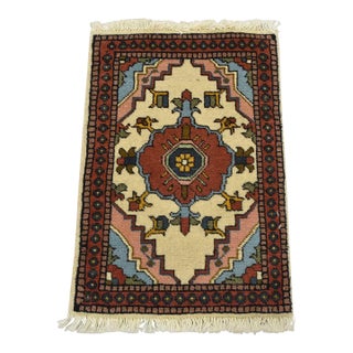 Meshkin Rug 1’4” X 1’11” Ivory Wool Tribal Hand-Knotted Oriental Carpet For Sale