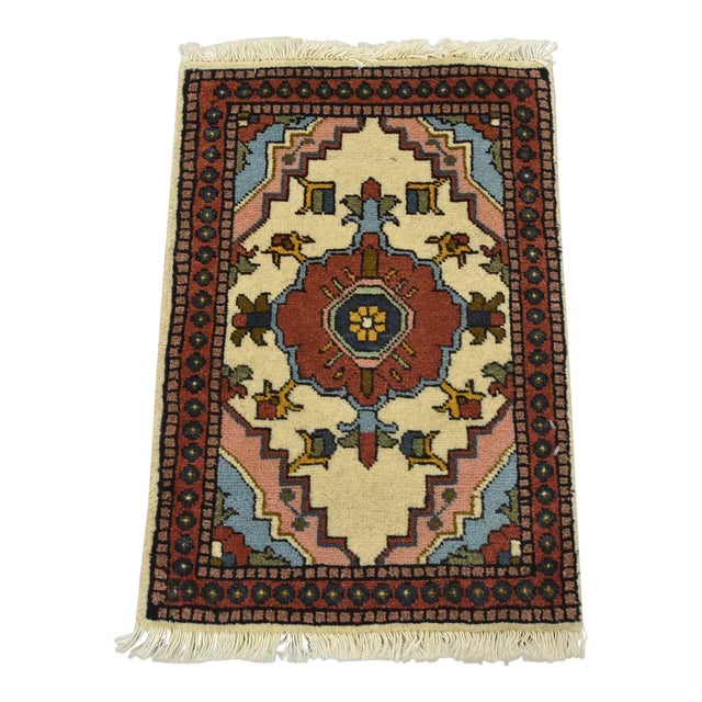 Meshkin Rug 1’4” X 1’11” Ivory Wool Tribal Hand-Knotted Oriental Carpet For Sale