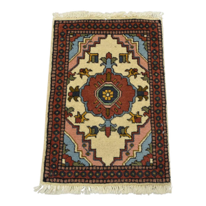 Meshkin Rug 1’4” X 1’11” Ivory Wool Tribal Hand-Knotted Oriental Carpet
