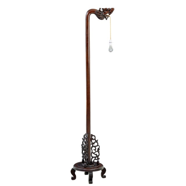 Vintage Chinese Floor Lamp in Carved Wood, 1920 For Sale