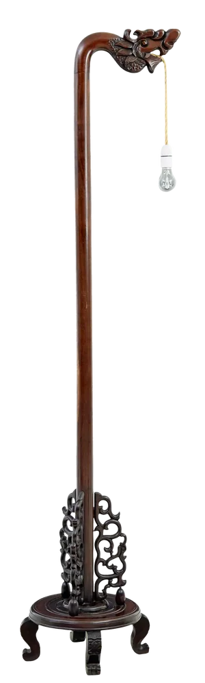 Vintage Chinese Floor Lamp in Carved Wood, 1920