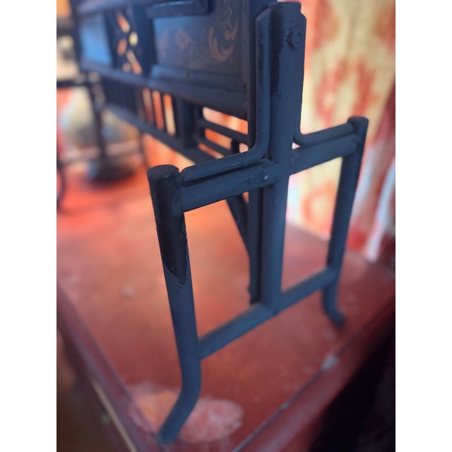1960s Wrought Iron Chinoiserie Mirrored Fire Screen For Sale - Image 4 of 13